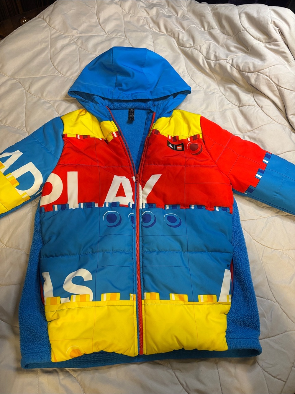 adidas Colorblock Kids' Puffer Jacket in Blue, Red & Yellow
